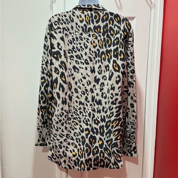 EQUIPMENT Femme animal print leopard silk shirt top blouse size L - Picture 3 of 10
